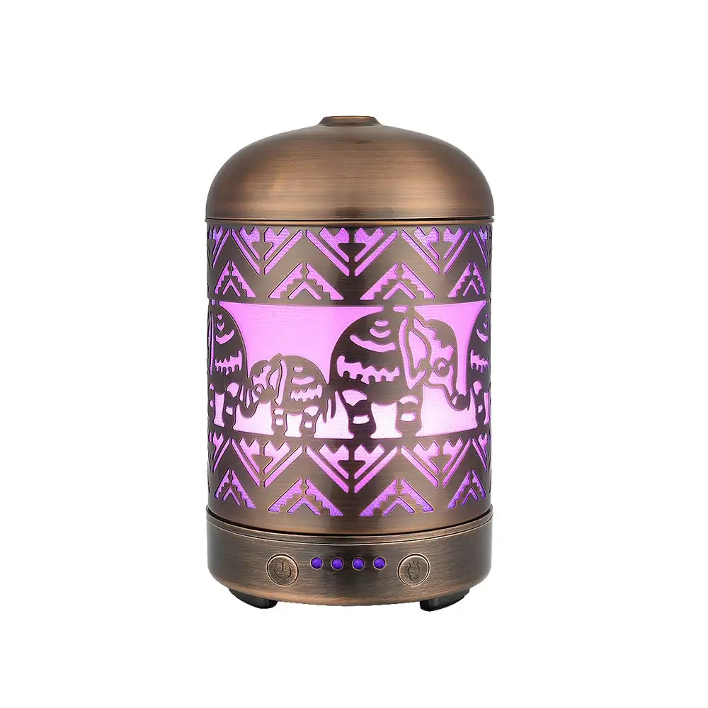 

Vintage Metal Aroma Essential Oil Diffuser Elephant Pattern 100ml Cool Mist Aromatherapy Diffusers 7 Lights 4 Time Set For Kids