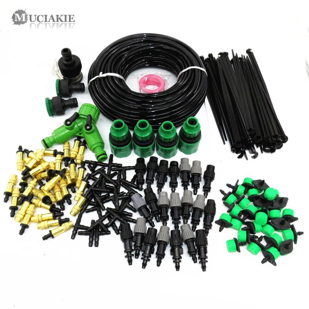 

MUCIAKIE 30M Garden Drip Irrigation Mist Spray System Kits with 4/7 PVC Hose Connectors Drippers Misting Nozzle Watering System