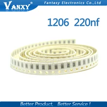 100 шт. 220NF X5R ошибка 10% с алюминиевой крышкой, 50В 1206 0,22 мкФ 224 smd конденсатор с алюминиевой крышкой