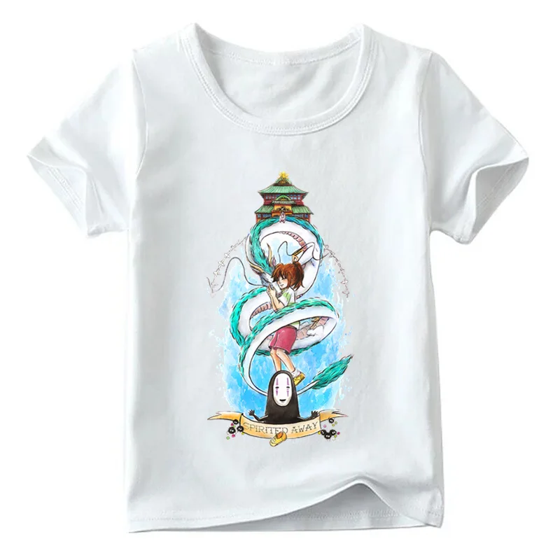 Футболка с принтом японского аниме, для мальчиков и девочек, с унесенным спиром, детские летние белые топы, детская забавная футболка с рисунком Тоторо, ooo2418 - Цвет: White E