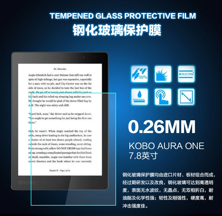 

2Pcs Tempered Glass Screen Protector Film for Kobo Aura One 7.8" inch + Alcohol Cloth + Dust Stickers