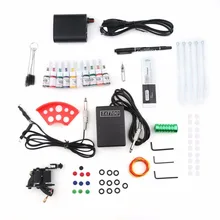 Полный набор для татуировки, профессиональная машинка с педалью питания, 10 цветов, наборы чернил, питательные одноразовые иглы, захватывающий наконечник, штепсельная вилка европейского стандарта