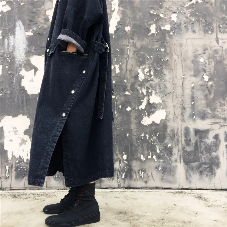 Max LuLu Осенняя мода Корейская уличная одежда женское повседневное Черное длинное пальто женский джинсовый Тренч панк-джинсы ветровка размера плюс