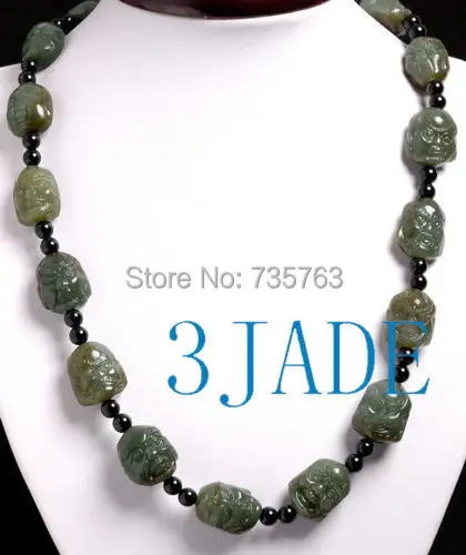 

xiuli 0014983 Hand Carved Natural Hetian Nephrite Jade 18 Arhats Beads Necklace