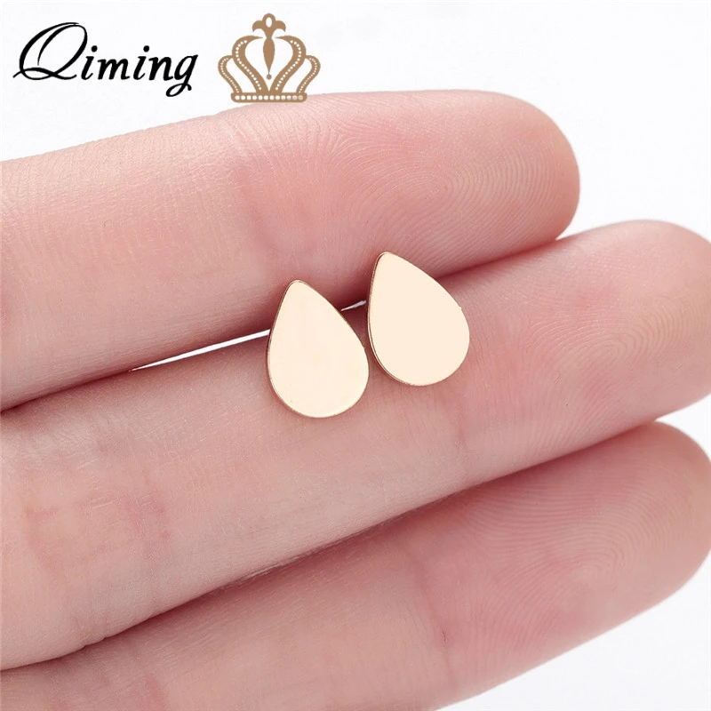 QIMING Kpop Stainless Steel Water Drop Stud Earring Teardrop Studs For Women Fashion Earrings Top Quality Luxury Collar Bijoux | Украшения