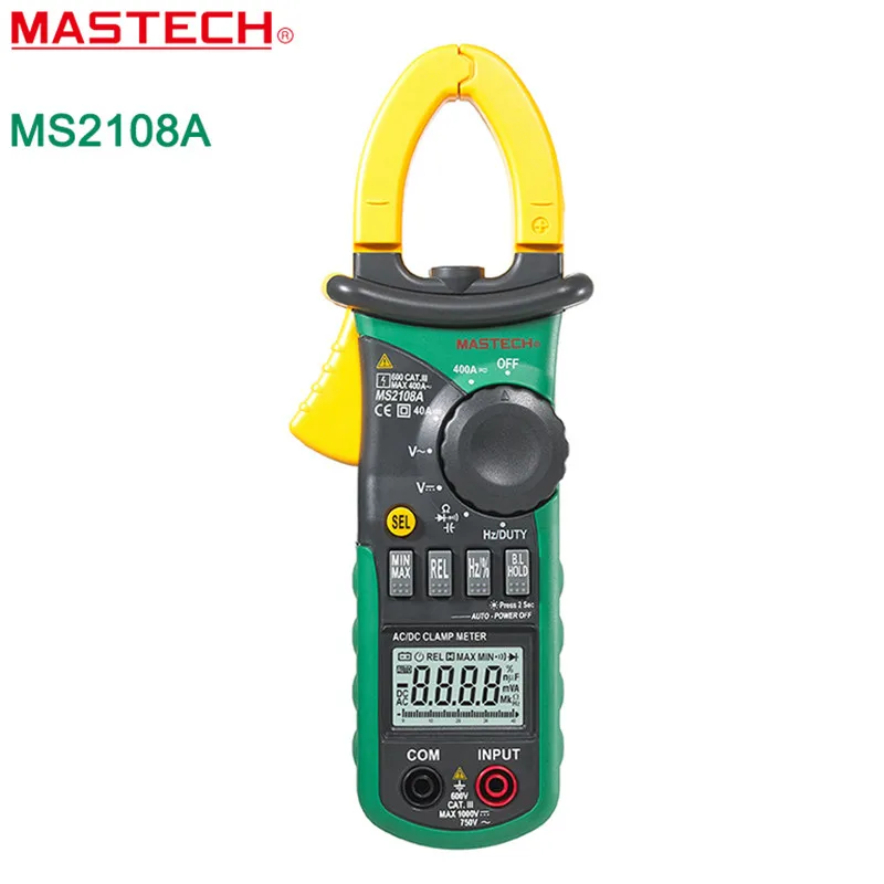 

MASTECH MS2108A Digital Clamp Meter Amper AC DC Current Voltage Frequency Capacitor Resistance Tester Auto Range Multimeter