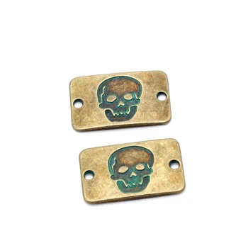 

FERVENT 50pcs/lot 27x16mm Antique Green Bronze Connectors Accessoris Skull Pattern Beads Fit Jewelry Making PJ291