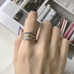 Настоящее серебро 925 проба Винтаж трехслойные кольца для суставов палец для женщин Мода ретро коктейльные кольца стекируемые кольца