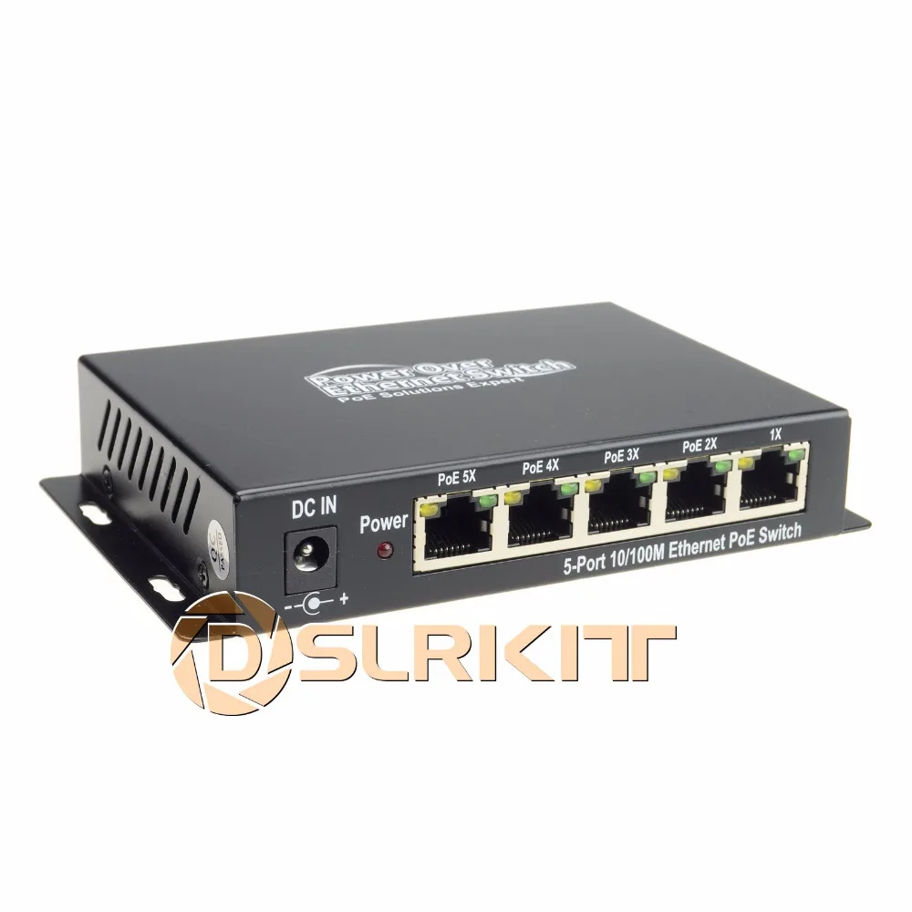 

24V 72W 5 Ports 4 PoE Injector Power Over Ethernet Switch 4,5+/7,8- Wall Mount