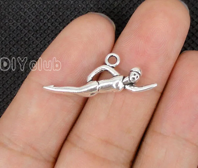 

60pcs- Antique Silver Tone 3D Synchronized Swimming Charms Pendant,Swimmer Charms 30x11mm