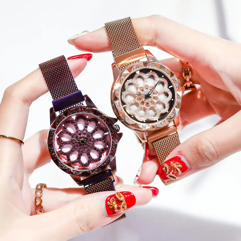 

Women wrisewatch luxury brand magnetic stainless steel clock Quartz rotary watches new fashion ladies waterproof watch hot seals