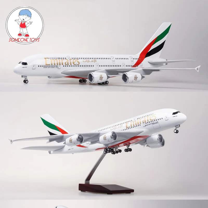 

1/160 Scale Airplane Model Airbus EMIRATES A380 Airline Aircraft Model with Light Wheel Diecast Resin Plane Collection Toys Gift