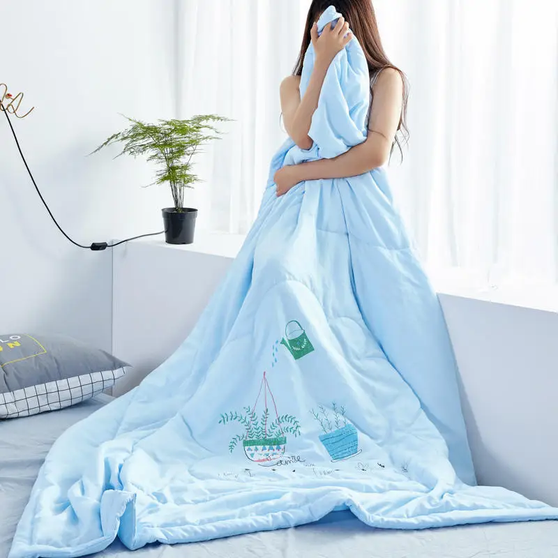 Мягкое кожаное вымытое хлопковое летнее тонкое одеяло голубого цвета бонсай, Крутое одеяло, высокое качество, домашний текстиль - Color: 7