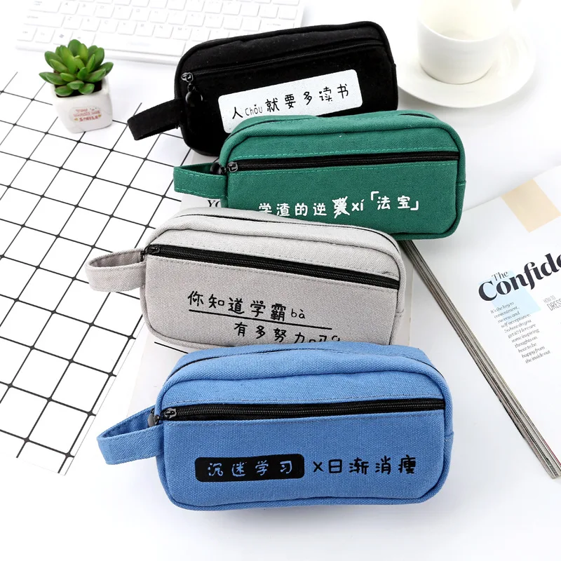 

Stationery creative canvas large capacity pen stationery box pencil case bag a simple student