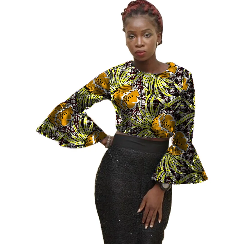 Для женщин блестящая блузка с рукавами рубашка принты Анкара африканская модная одежда для вечерние/свадебные дизайн Африка одежда