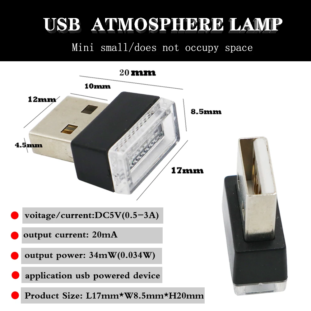 YSY Мини Автомобильный интерьер USB светодиодный атмосфера огни декоративные лампы аварийного освещения Универсальный PC Портативный Plug and Play белый