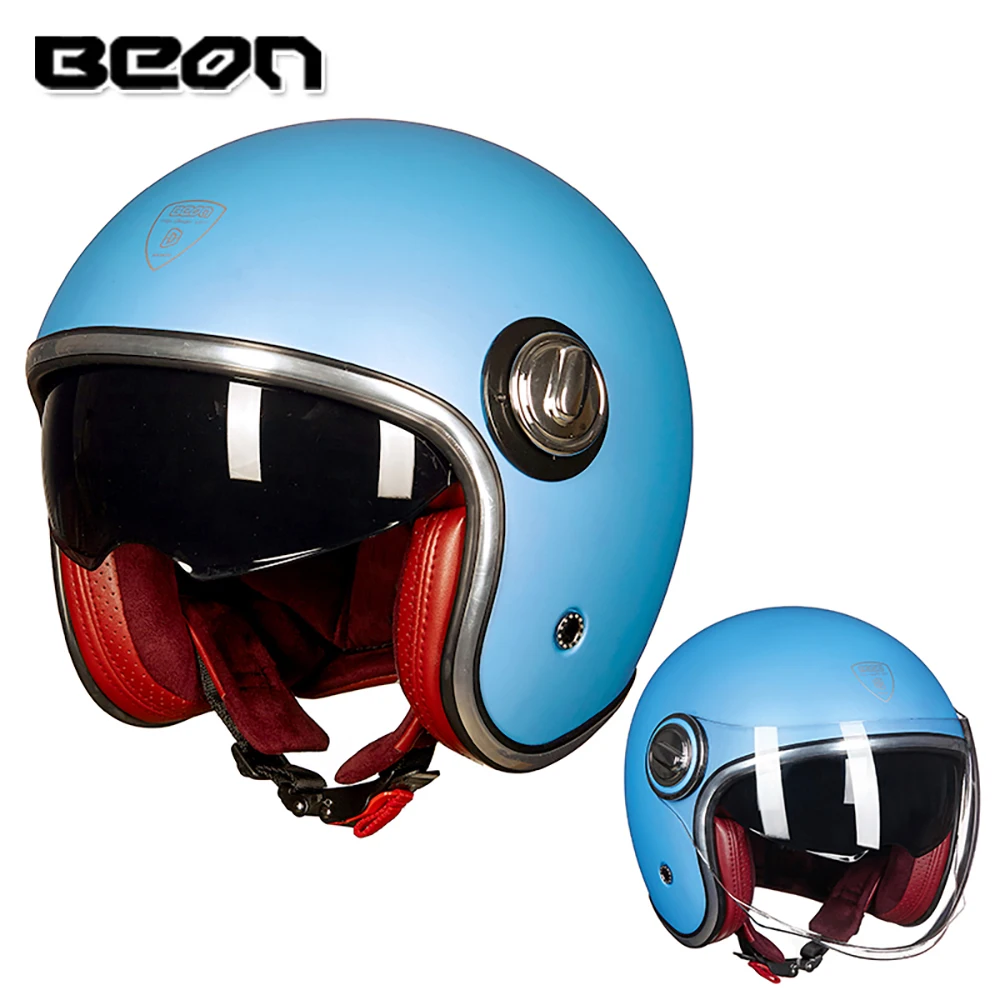 BEON мотоциклетный шлем rbike Casco винтажный мотоциклетный шлем 3/4 с открытым лицом Capacete Байкер скутер шлем ретро двойной козырек - Цвет: B-108A-MLight blue