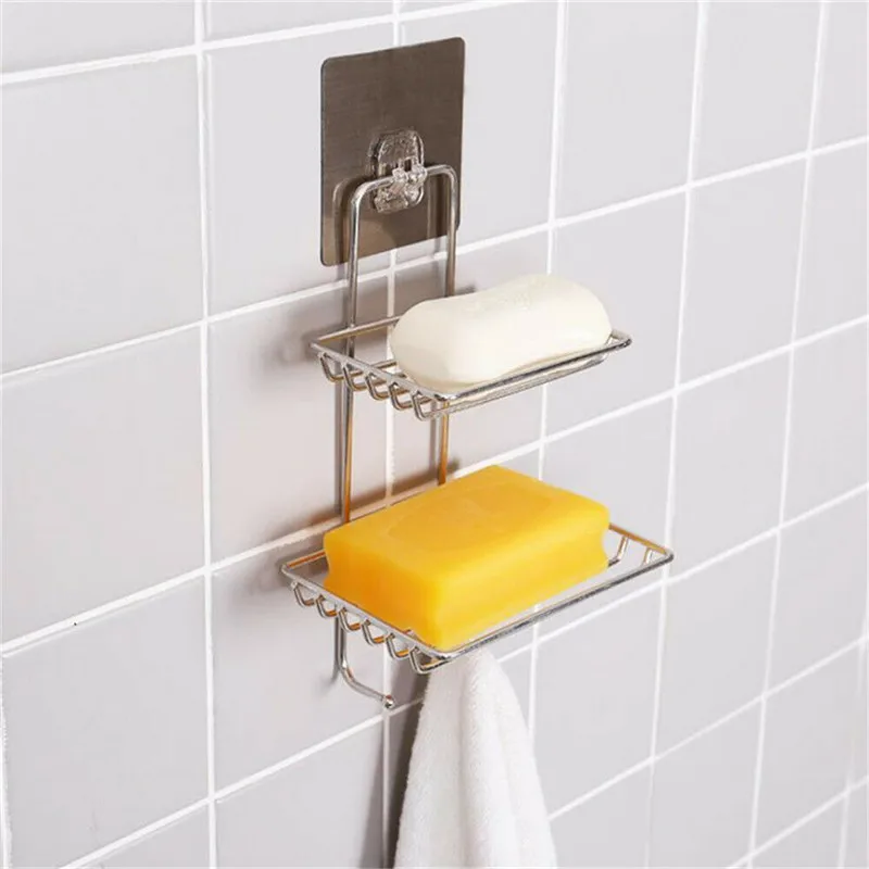 2 Tier Bathroom Soap Dish Dual Holder Storage Shelf Tray For Shower or Bathtub Bathroom Hardware
