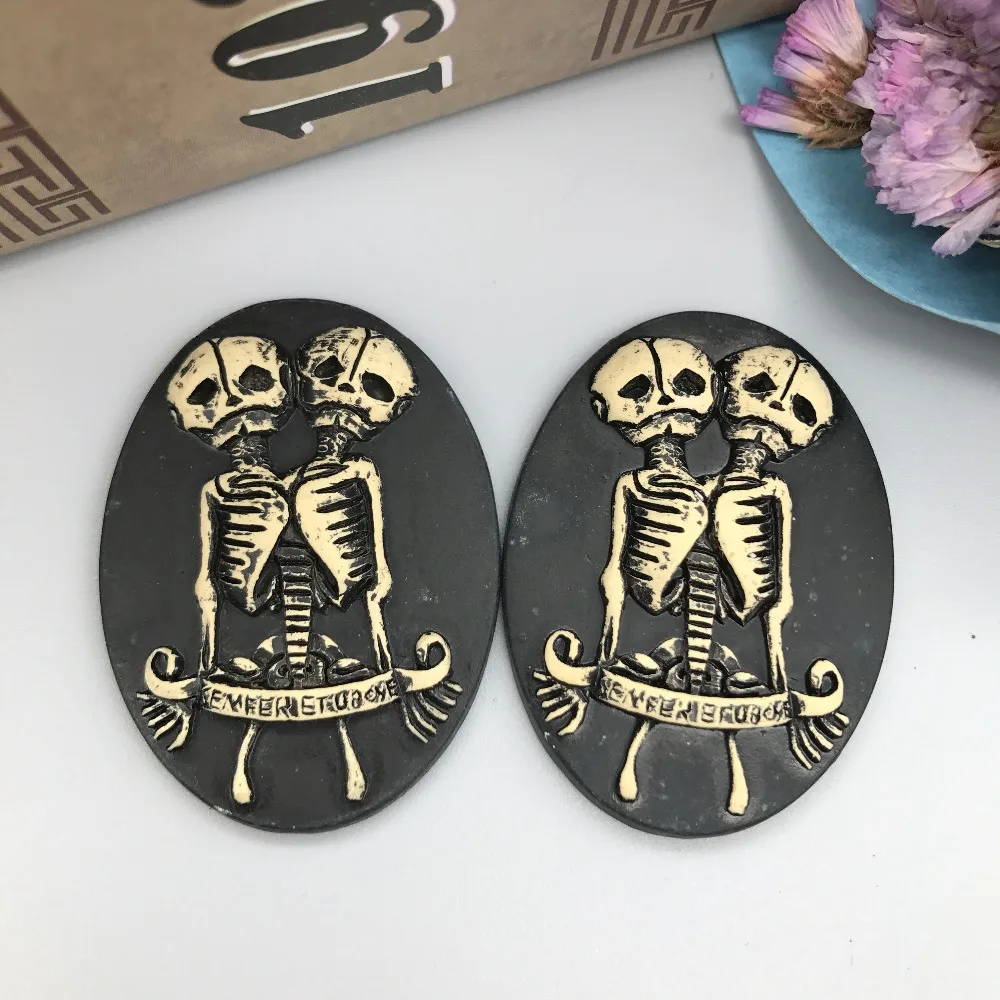 

Free shipping!set10pcs Double skull resin Cameo.Resin Flatback Cabochon for Necklace Pendant.Jewelry.DIY,30*40mm,Halloween items