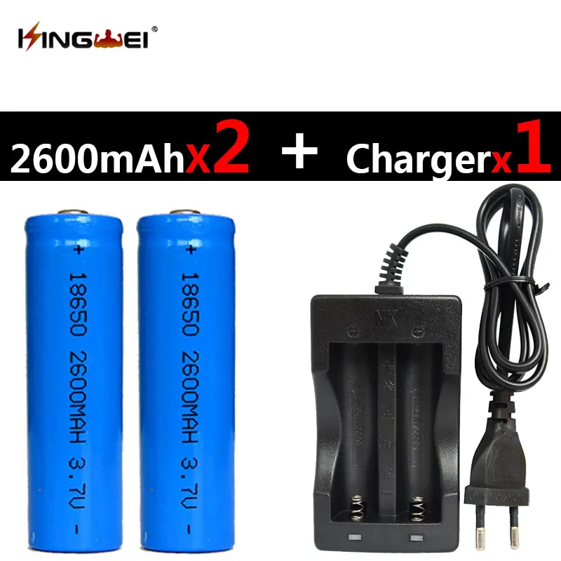 KingWei 2Pcs 18650 Rechargeable Li ion 2600mah Battery one NK 809 Universal Double Battery Charger for