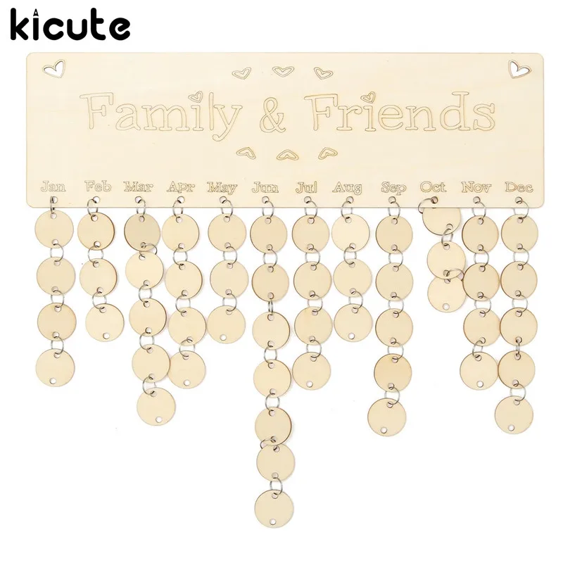 Image Kicute DIY Wooden Birthday Calendar Board Family Friends Birthday Calendar Sign Special Dates Planner Board Hanging Decor Gift