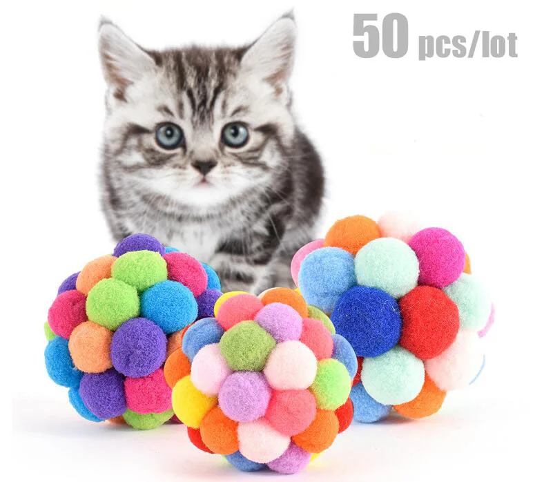 40Pcs/lot Pet Cat Toy Colorful Handmade Bells Bouncy Ball Built In