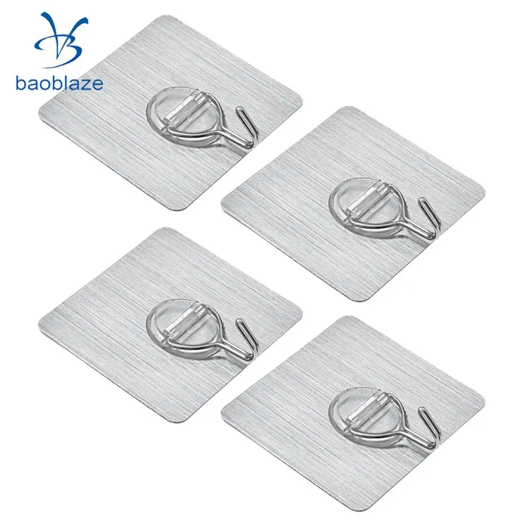 Pack of 4, Heavy Duty Traceless Adhesive Hook - Washable & Reusable Utility Hanger for Kitchen Gadget Clothes Bath Towel 70x70mm