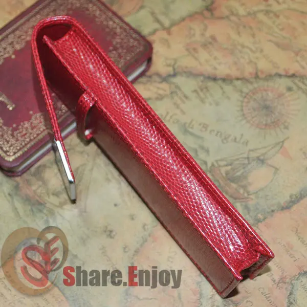 Крокодил роскошный красный валик и перьевые ручки чехол держатель для 2 ручки