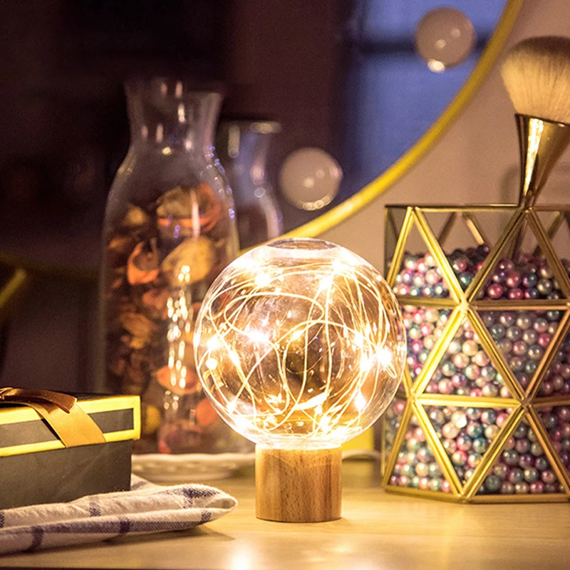 

2pcs Led Night Light 5V USB Charging LED Transparent Bulb String light wooden base decorative Atmosphere holiday lamp Home