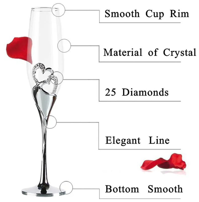 2 шт./компл. хрустальные свадебные торжественные бокалы для шампанского стаканы напиток CupParty брак вина украшения чашки партии подарок boxdd008