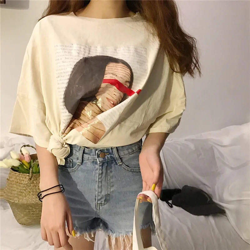 New high-waisted jeans for springsummer 2019 slim irregular wide-leg trousers and Korean baggy shorts for women's wear (5)