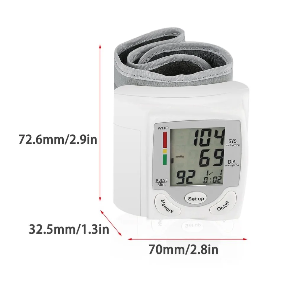 Blood Pressure Monitor BP Sphygmomanometer LCD Pressure Meter Tonometer Wrist for Measuring Arterial