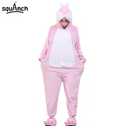 кигуруми Для женщин Животные Onesie розовый кролик мультфильм пижамы Комбинезоны для девочек взрослых Прекрасный партии ночной сон носить