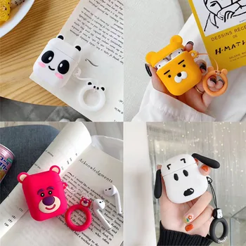 

For AirPods Case Cute Cartoon Bear Panda Cover Wireless Earphone Case For Air pods 2 Headphone Case with Finger Ring Strap Cover