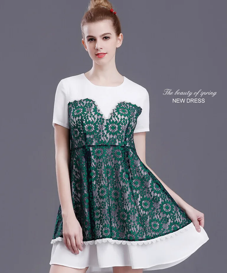 women o neck spliced lace dress 6_