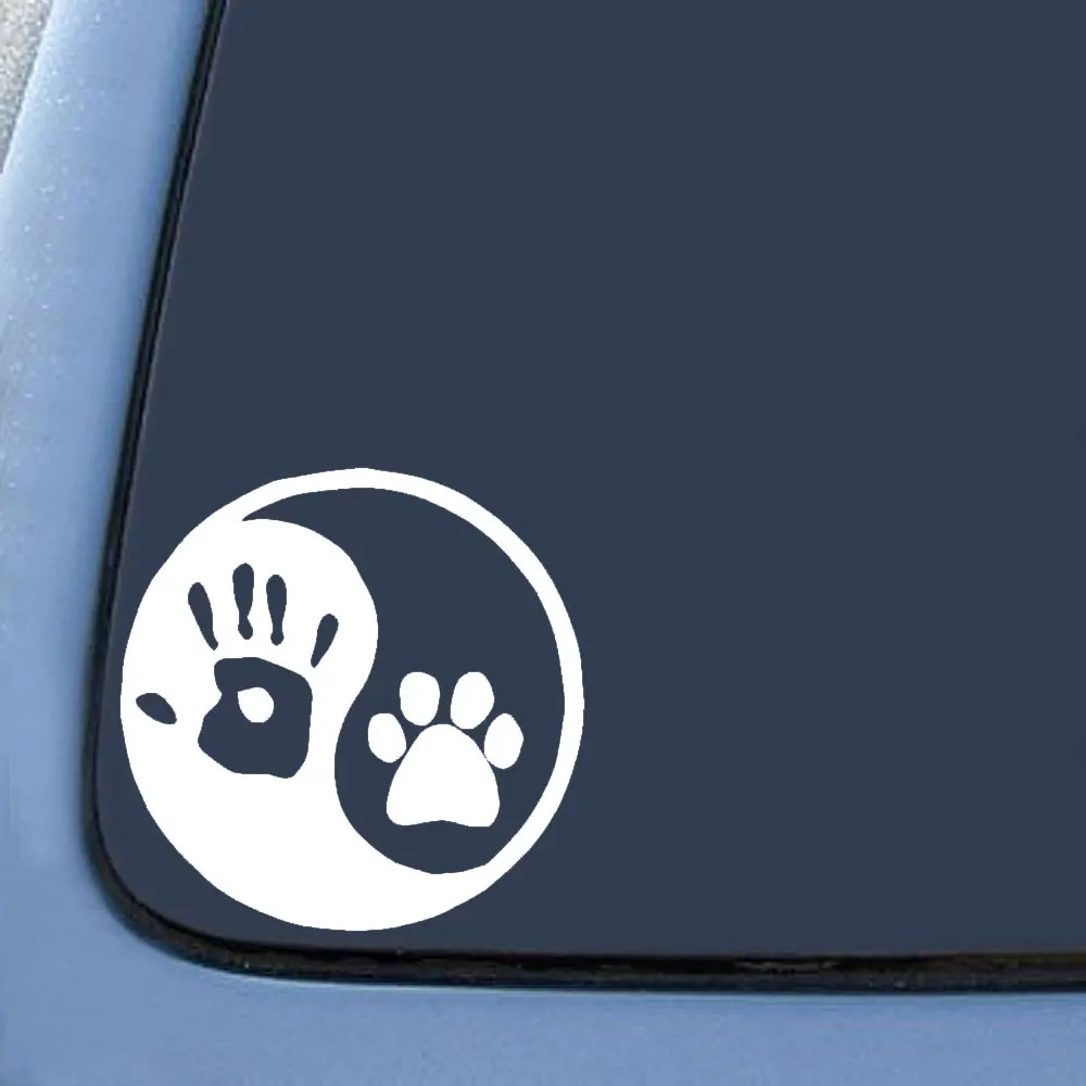 Yin Yang Hand and Paw Print Vinyl Car Window Decal Bumper Sticker US Seller