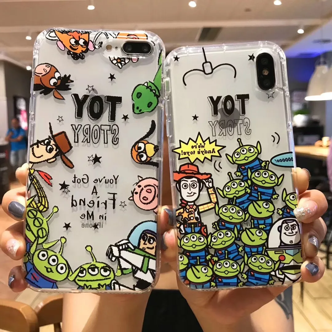 

Cute Disneys Buzz Lightyear three-eye air pressure phone case for iphone Xs MAX Xr 6 6S 7 8plus air cushion transparent TPU Capa