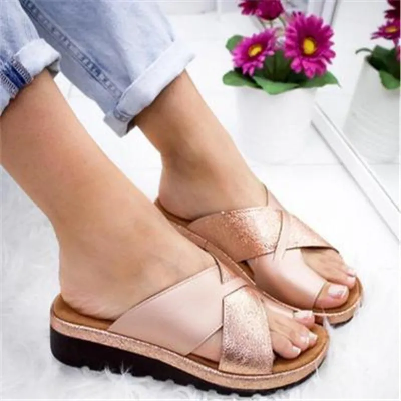 

Women PU Leather Shoes Comfy Platform Flat Sole Ladies Casual Soft Big Toe Foot Correction Sandal Orthopedic Bunion Corrector