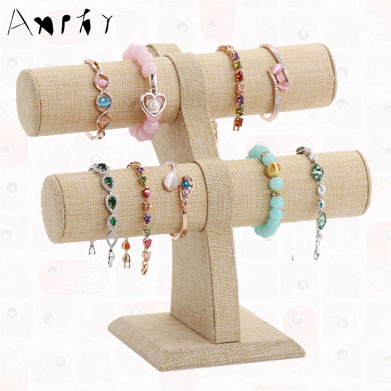 2 Layer Linen Bracelet Display Stand Display Bangle Holder Shelf