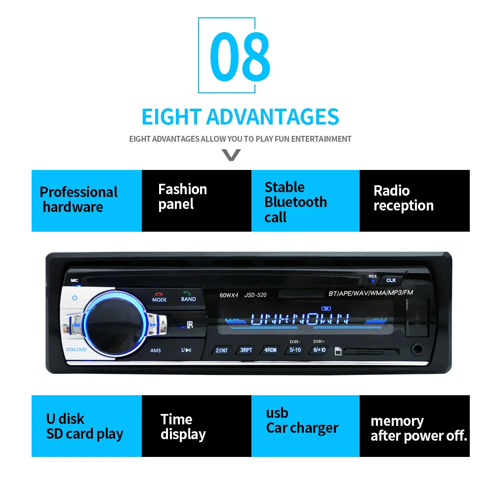 Автомобильная стереосистема Bluetooth Радио аудиоплеер приемник FM Aux Вход WMA WAV MP3 плеер с SD/USB Порты и разъёмы