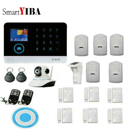 

SmartYIBA 2.4inch TFT Display Wireless WIFI GSM GPRS intelligent Alarm system with Wireless Solar PIR+IP Camera for smart Home