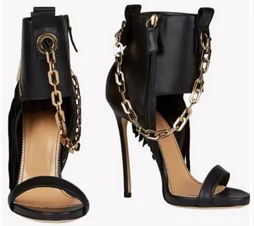 summer sexy lady high heel black buckle chain high heel sandal real photo large size custom make