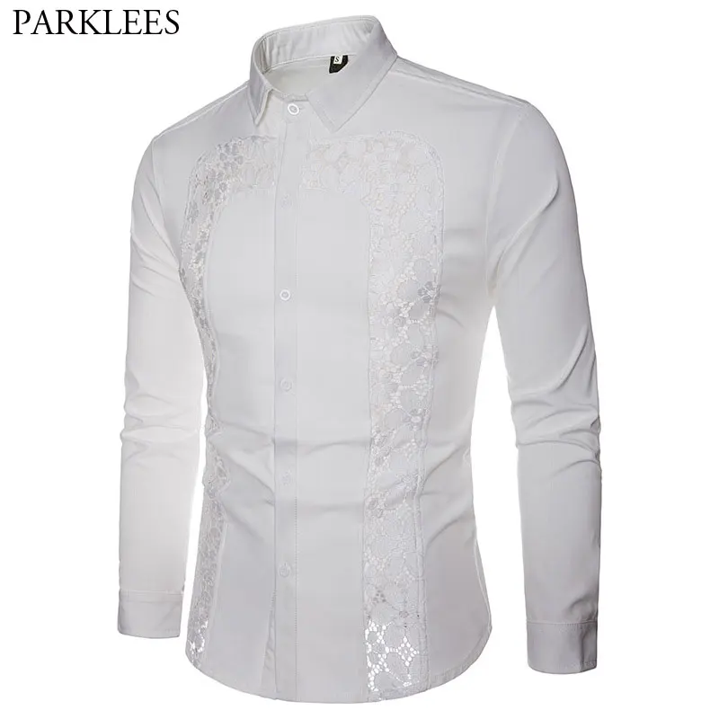 Luxury Hollow Out Lace Shirt Men 2018 Brand New Floral Embroidery Dress ...