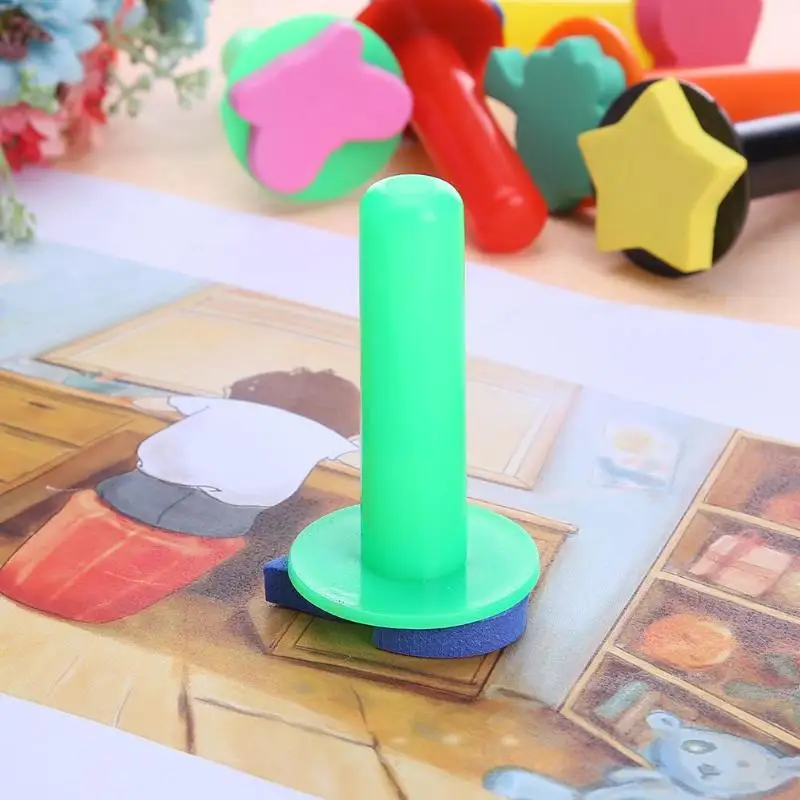 

4/6 Pcs Rotate Spin Paint Drawing Sponge Brushes Kids DIY Flower Sponge Art Graffiti Brushes Painting Tool Educational Toy