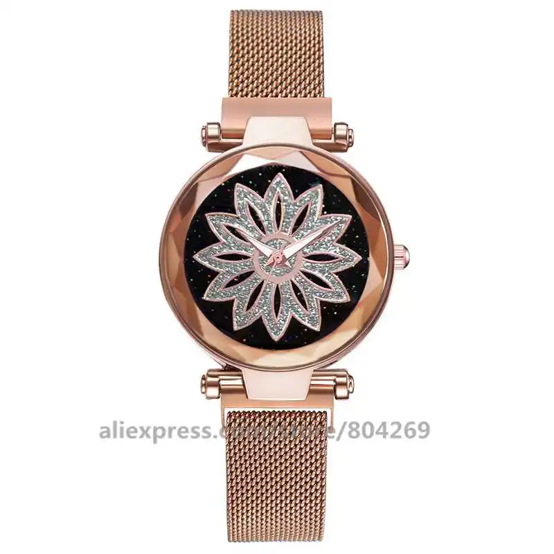 Модные женские наручные часы, розовое золото, корпус, Цветок, горный хрусталь, сплав, кварцевые часы без логотипа 9078