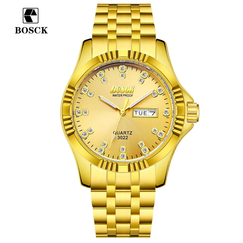 

Luxury gold stainless steel men watch Top brand bosck Business male watches Waterproof quartz watch relogio masculino clock 2017