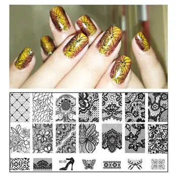 

1pcs New Black Flower Lace Nail Stamping Plates Stainless Steel Nail Art Stamp Template Manicure Nail Tools