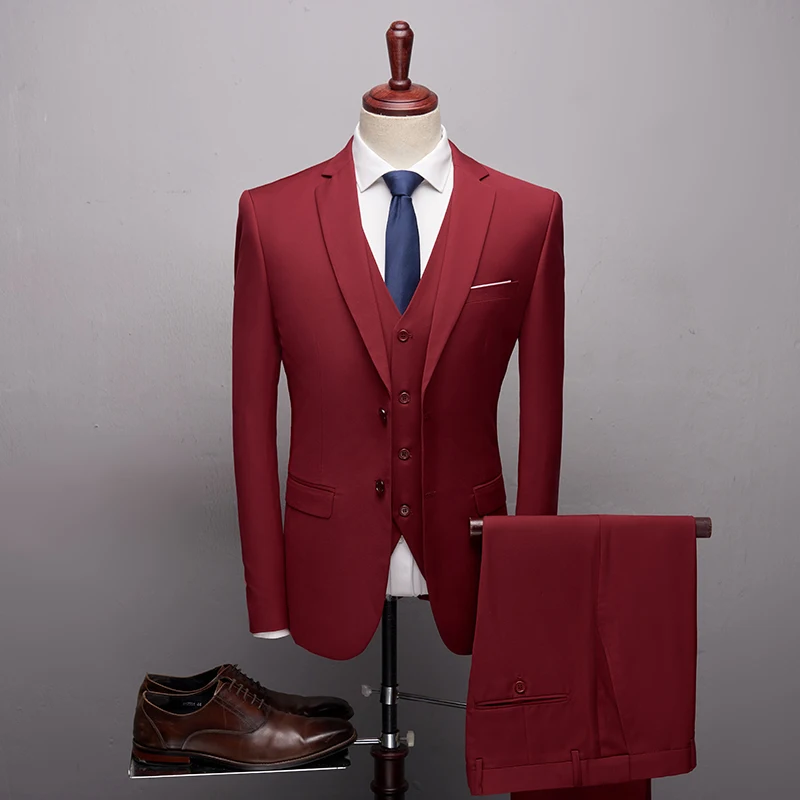 Deal New High Quality Wine red Men's Suits Slim Fit Casual Business ...