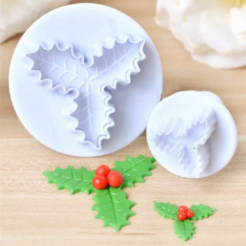 2Pcs/Set Holly Leaf Cake Cookie Sugarcraft Fondant Decorating Plunger