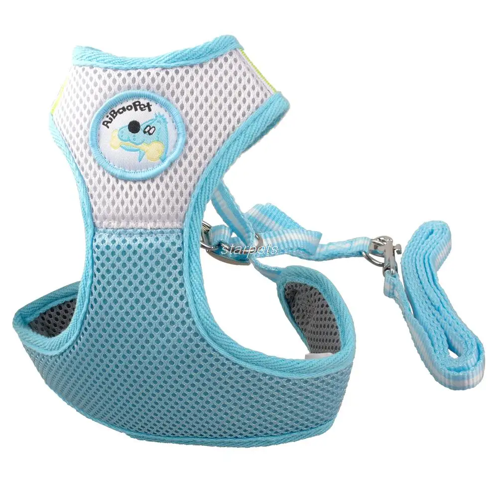 

Blue Pink color Nylon Mesh Dog Harness&Leash Set Puppy Girth Vest For Small Medium Breeds